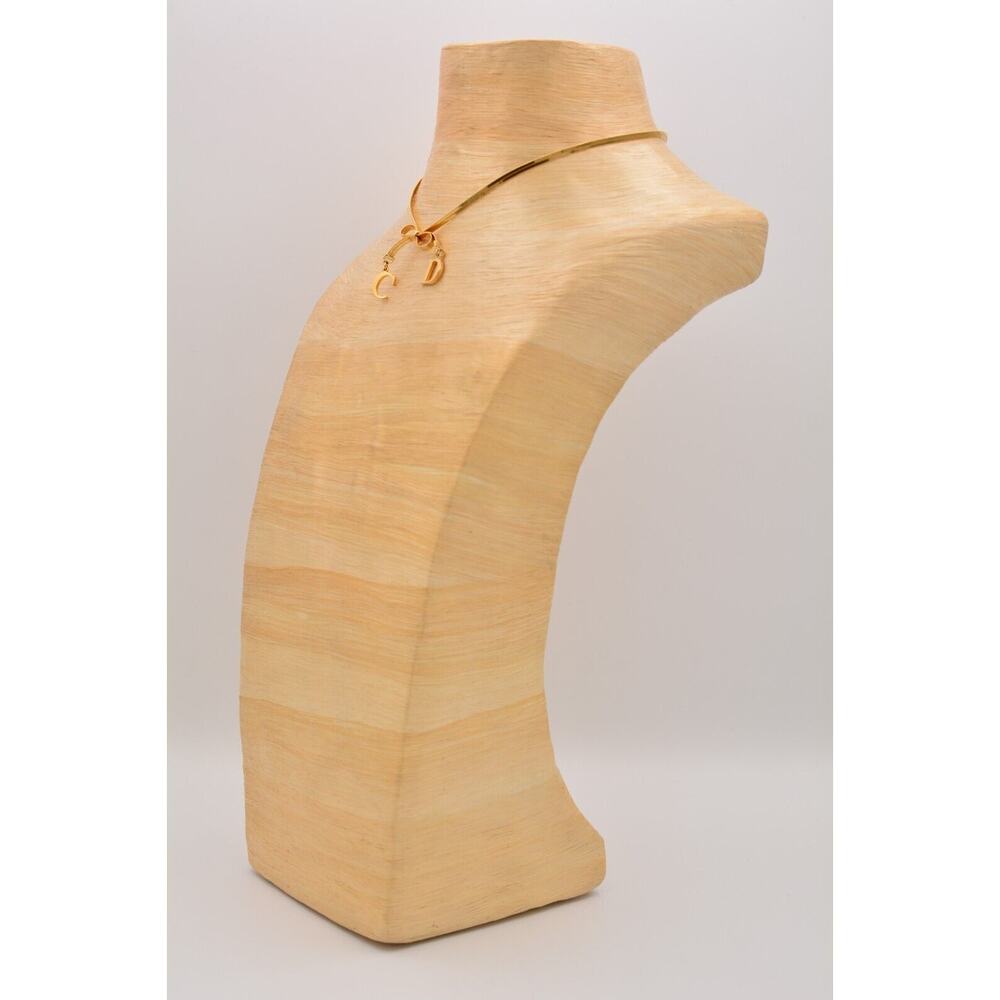 Christian Dior Vintage Logo CD Bow Necklace Collar  Charm Gold Chain Signed Bin5 - Picture 8 of 12